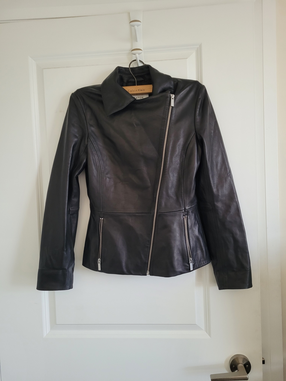 Babaton Black Leather Asymmetric Zip Jacket